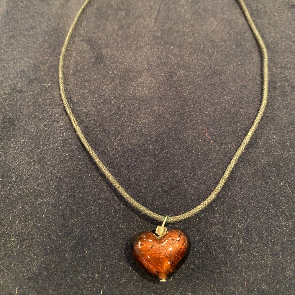 Heart pendant necklace purple Murano glass on 17 inch black cord